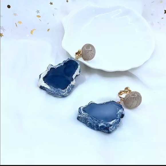 New Acrylic Blue Mountain Stone Drop Earrings - Picture 2 of 4